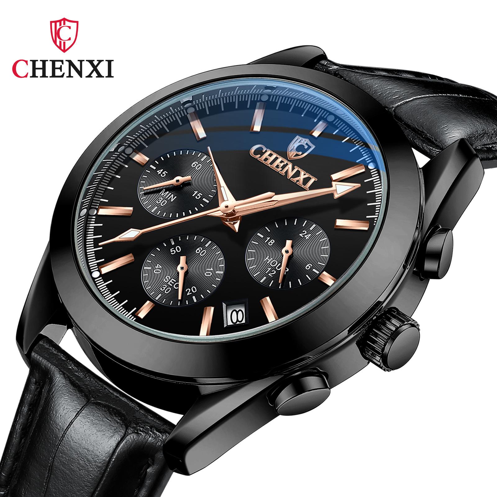 

Новые роскошные мужские часы с коробкой, многофункциональные часы, мужские кожаные водонепроницаемые светящиеся мужские кварцевые часы