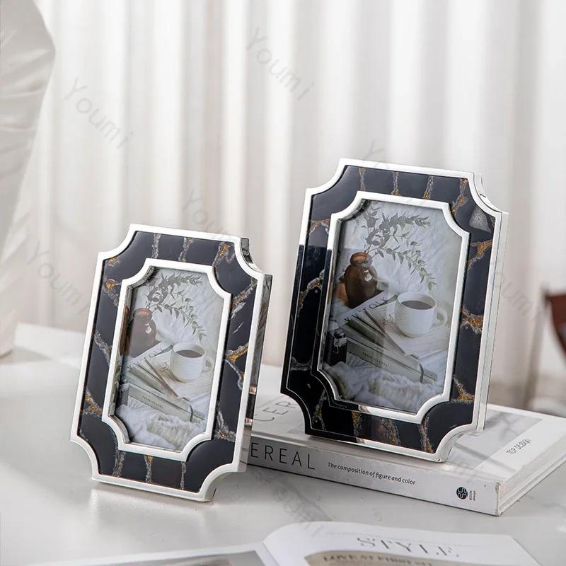 Emerald Marble Picture Frames Light Luxury Bedroom Decoration Colored Marble Picture Frame Modern Home Wedding Photos Frames