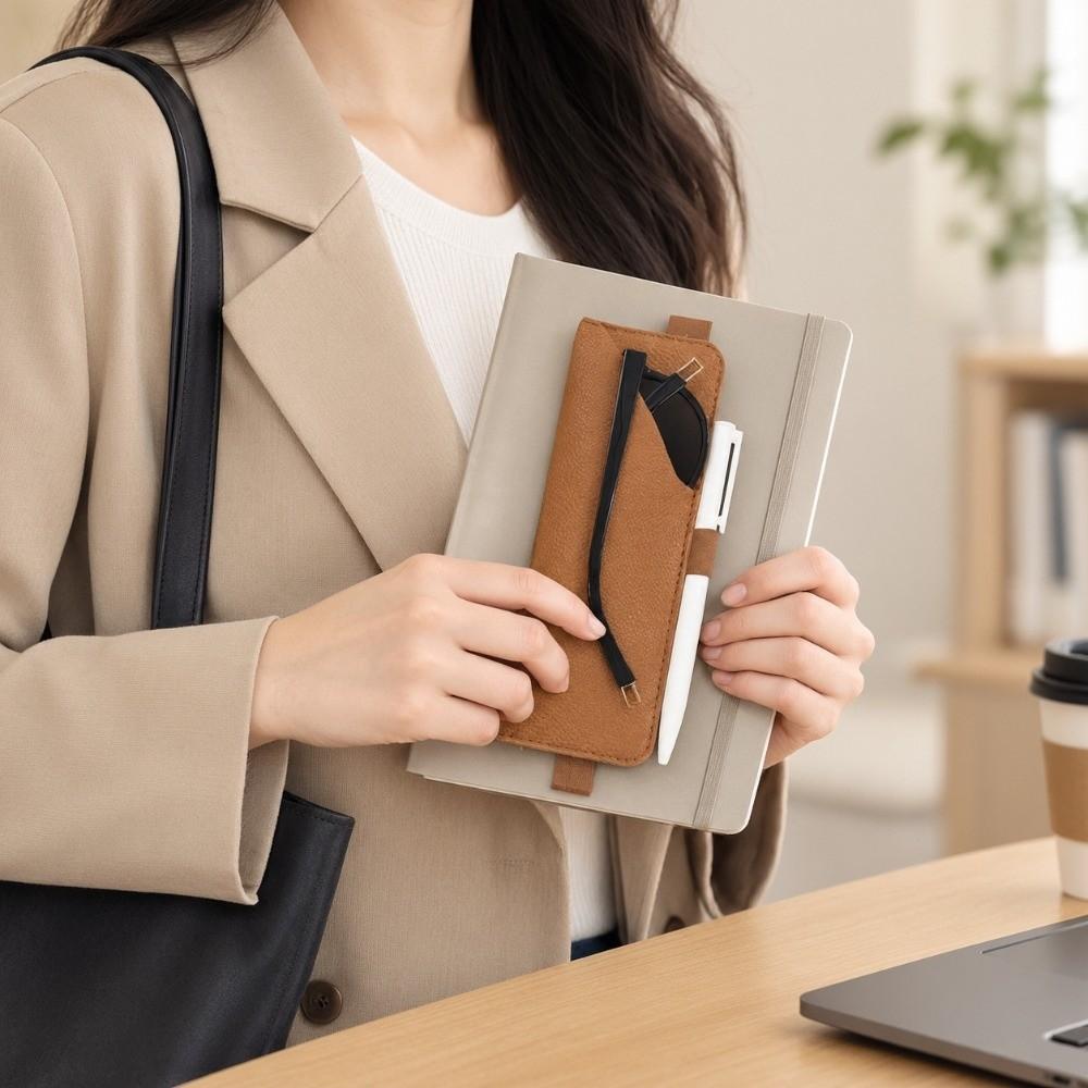 with Elastic Band Eyeglasses Holder PU Leather Pencil Pouch Journal Planner Notebook