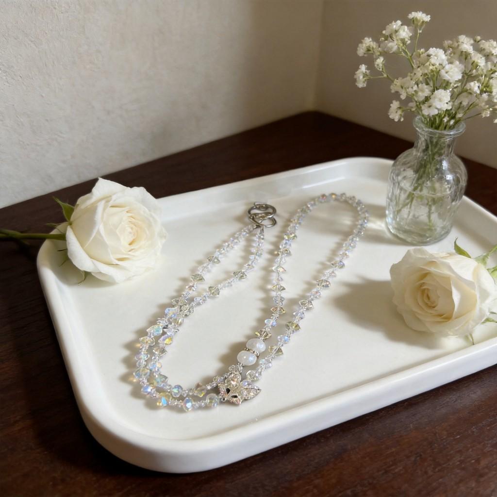 Water Diamond Fox Phone Necklace With Pvc Chain For Fashionable Case Decoration