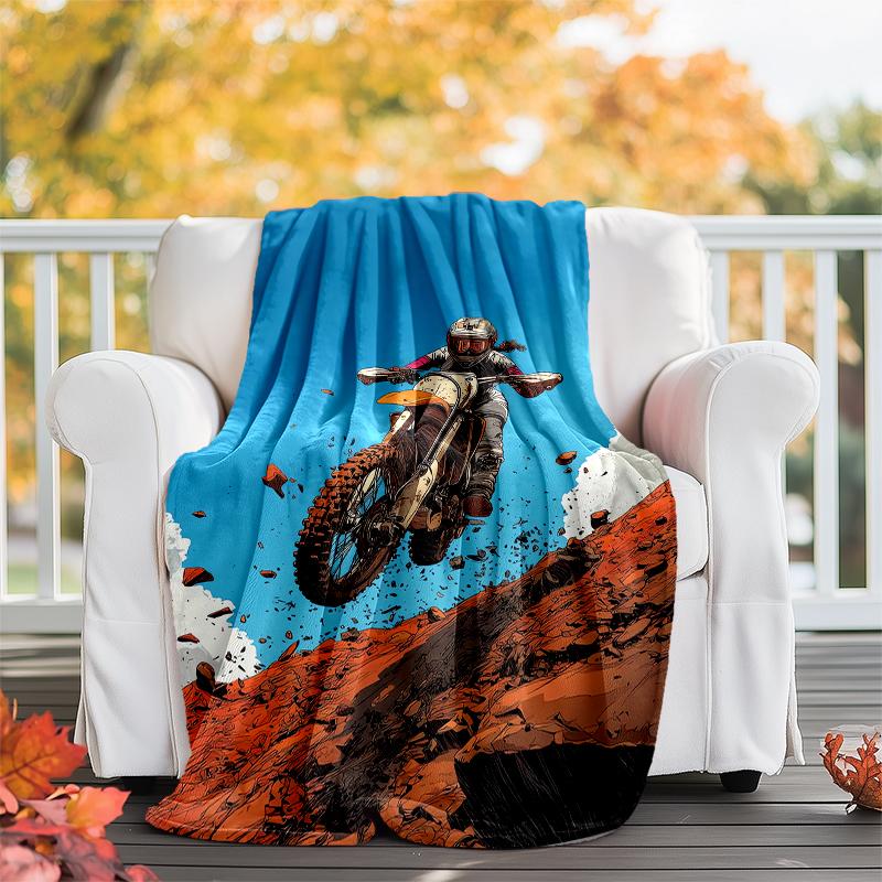 Off-road Motorcycles Theme Printed Blanket - Perfect for Couch, Bed, Travel & Outdoor Use | Machine Washable, Cozy & Durable.