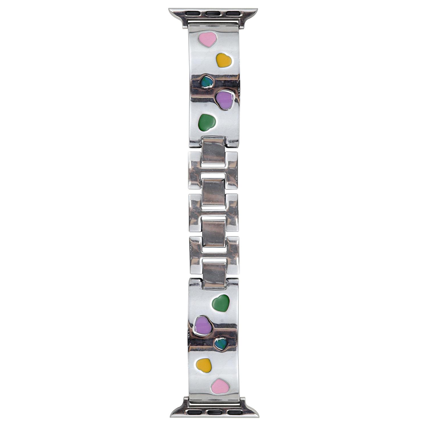 

Для Apple Watch 10 46мм/Ultra 2/Ultra 49мм/9 8 7 45мм/SE (2023) SE (2022) SE 6 5 4 44мм/3 2 1 42мм Металевий ремінець з епоксидним візерунком у вигляді серця Silver