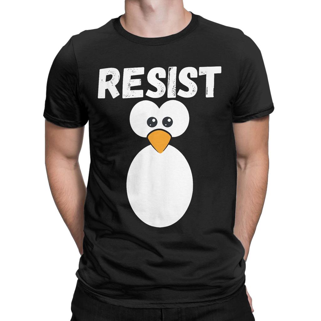 Humorous Funny Penguin Resist Cool T-Shirt Men Crewneck 100% Cotton T Shirt Protest Against Tariffs Short Sleeve Tees Gift merch