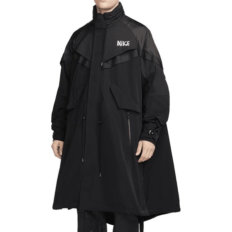 Nike X Sacai Funnel-Neck Oversized Shell Trench Coat Asia Sizing 'Black' Men's DQ9028-010