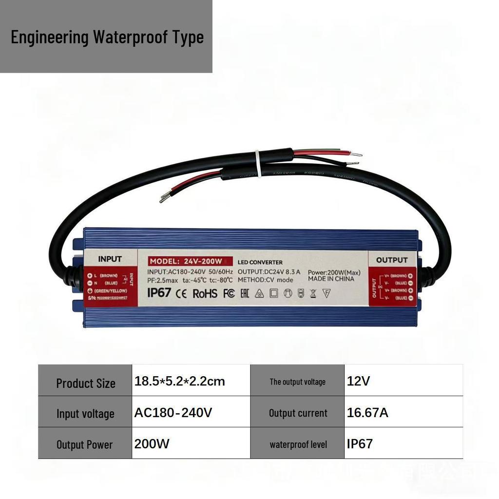 IP67 Outdoor Waterproof Constant Voltage Driver, 12V/24V, 60W-600W Power Supply with Full Potting