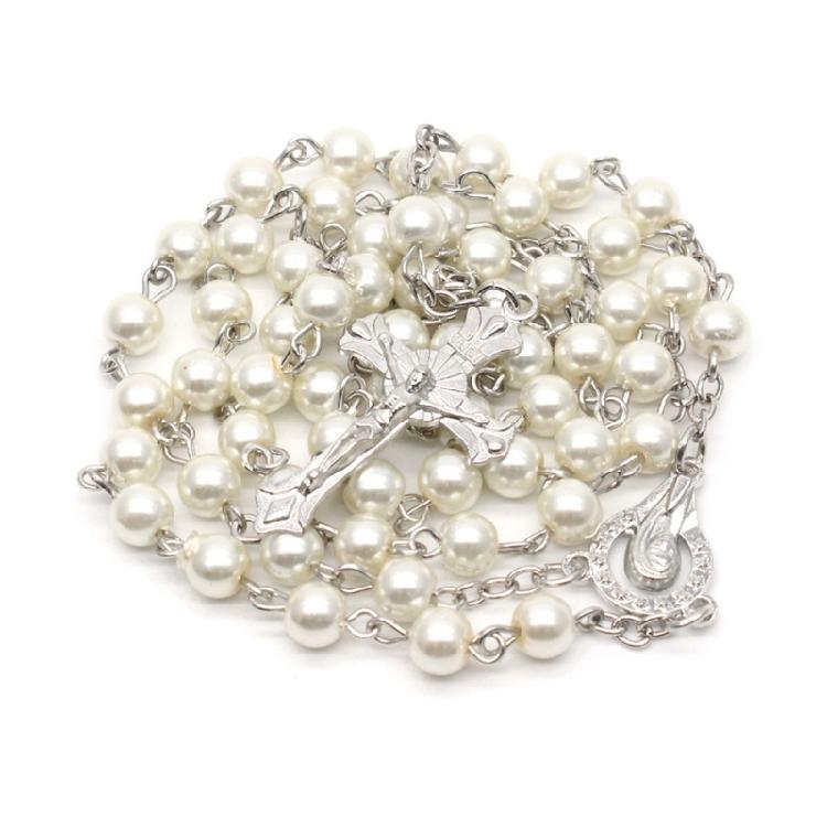 Rosary Beads Clavicle Chain Necklace Men Women Medal-Cross Christian Long Chain