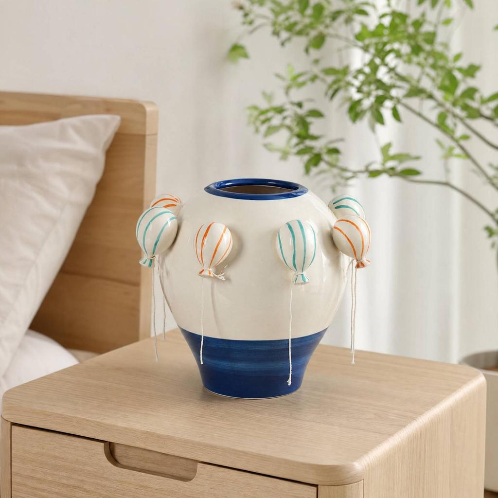 Hand-Painted Balloon Motif Ceramic Vase Colorful for Coffee Table