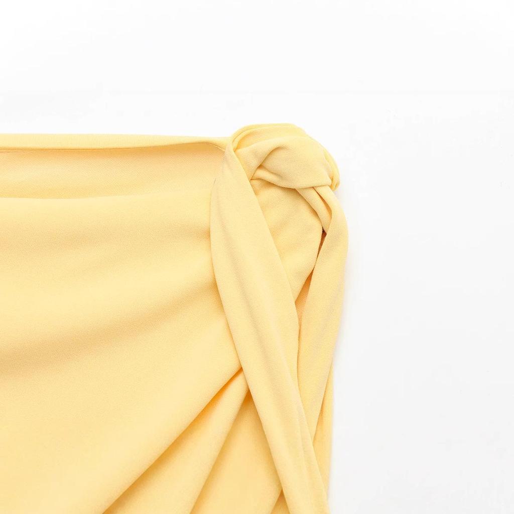 2025 Spring Women's Asymmetrical Pleated Satin Midi Dress - Resort Style, High-End Elegance