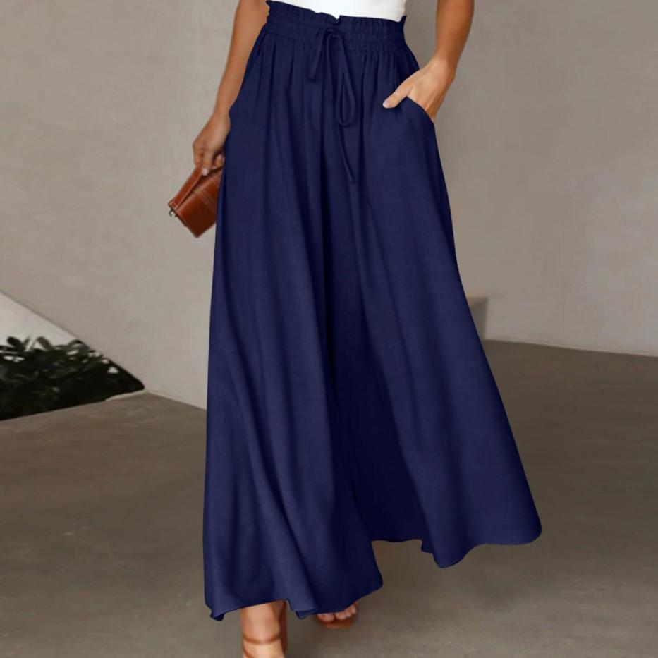 Sommer Damen Weitbeinige Hosen, Elastischer Bund, Weitbeinige Hochtaillierte Lange Culottes