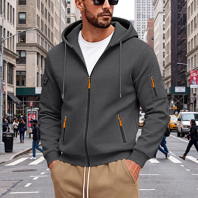 Men's Hoodie Zip Up Fleece Jacket Side Pockets Loose Fit Casual Sports Sweatshirt Big Size