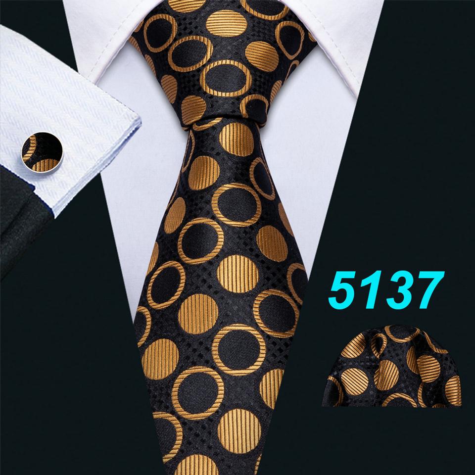 Barry.Wang Gold Black Jacquare Ties Fashion Set Hanky Cufflinks Neckties for Men Woven Silk