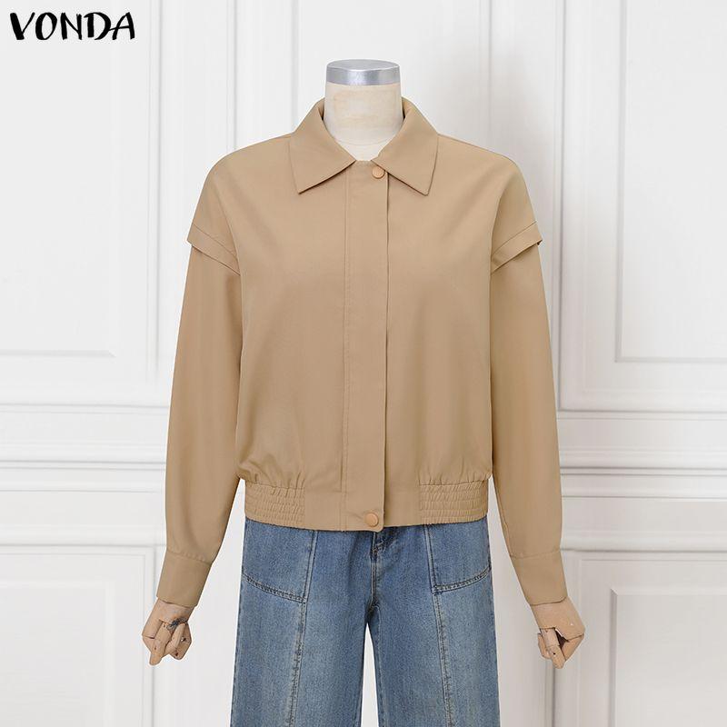 

VONDA Женские тонкие куртки-карго с отложным воротником, свободного кроя, повседневные, с длинным рукавом M хаки