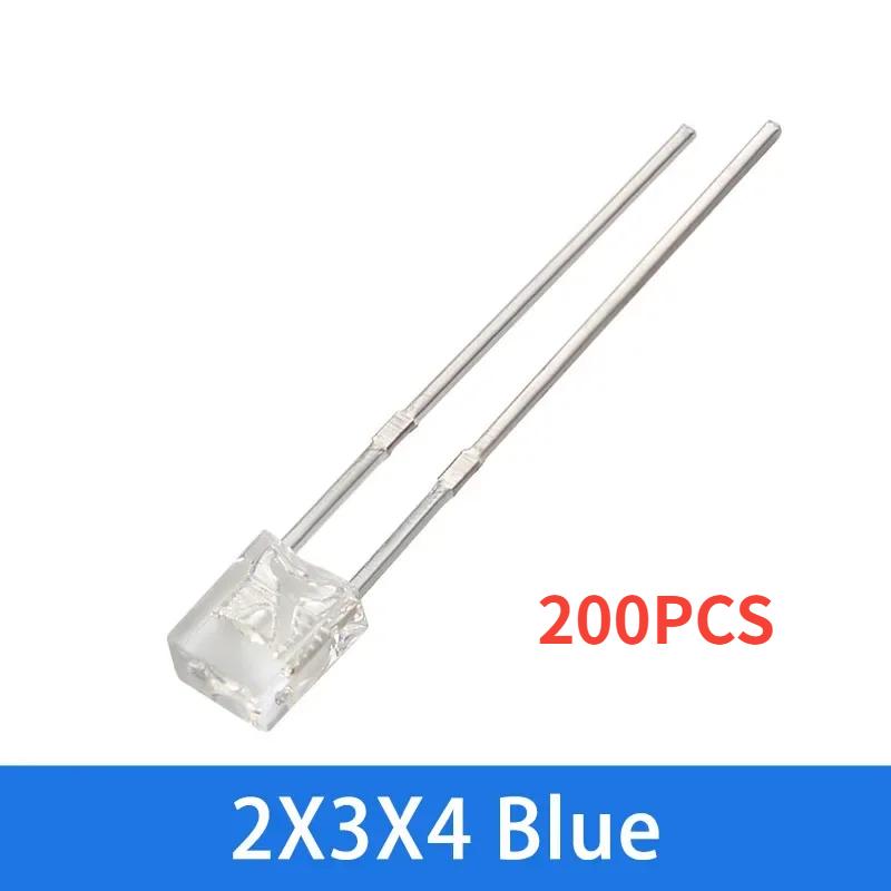 100/200PCS 2*3*4 LED Diode Kit Square LED Emitting Diodes Lamp White Red Green Blue Yellow Clear Diffused DIY Indicator 2x3x4mm
