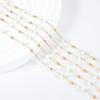 1M Stainless Steel Beaded Chain Elegant White Glass Flat Beads Gold Color Chains for DIY Women Necklace Bracelets Jewelry Making