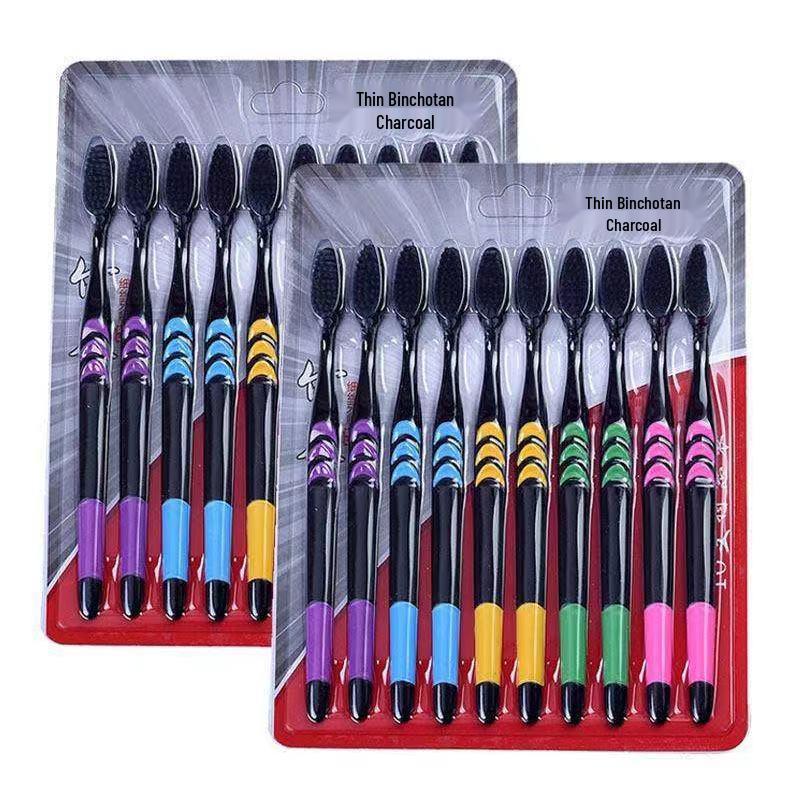 Ultra-Soft Bamboo Charcoal Toothbrush Set: 10-Pack for Adults & Kids