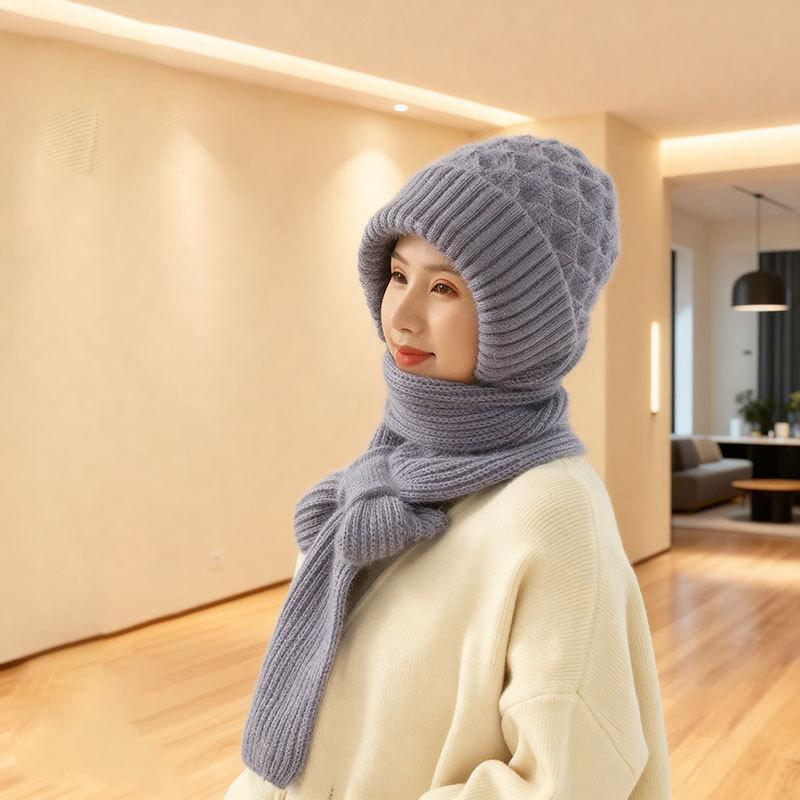 Damen Winter Doppelt Warme Strickmütze Gepolsterte Verdickte Mütze Schal Ein Stricknetz Rote Explosionsmodelle Wind- und Schneemützen