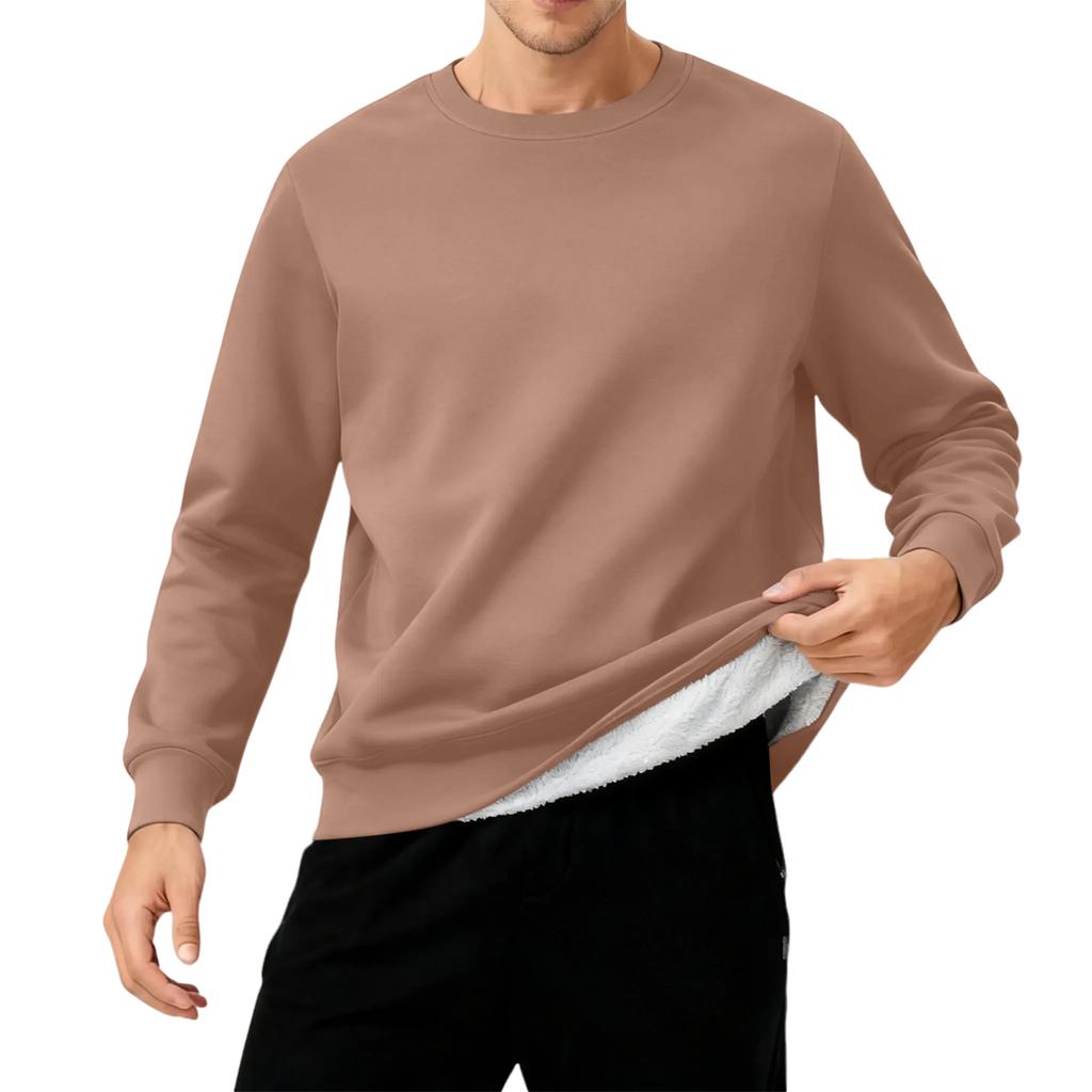 Herr Rundhals Fleecefodrad Tjock Enfärgad Sweatshirt
