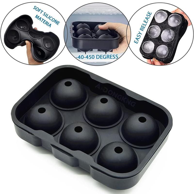 Silicone Ice Cube Tray 6 Grid Big Round Ice Mold Sphere Whiskey Ice Ball Maker Silicone Mold Bar Tools Home Kitchen Accessories