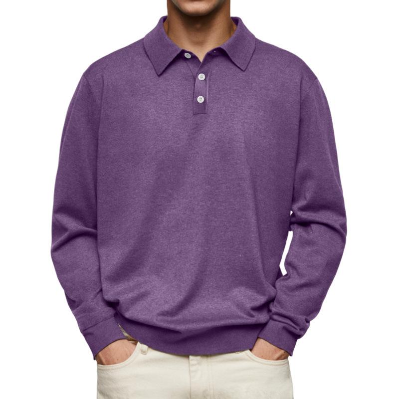 Men S Long Sleeve V Neck Button Casual Polo Shirt