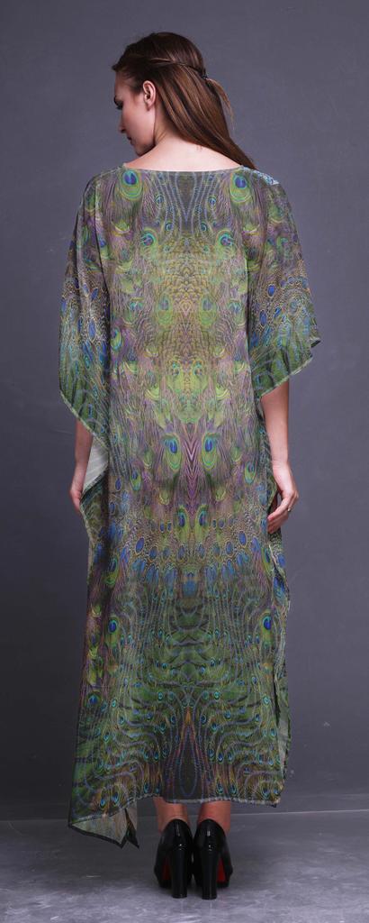 Phagun Peacock Feather Ladies Plus Size Kaftan Summer Wear Beach Coverup Kimono