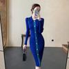 Fashion New Elegant Slim Fit Knitted Dress for Women Autumn and Winter Base Temperament Casual Dresses Women Polo Collar Sexy Lady Long Dress 25950