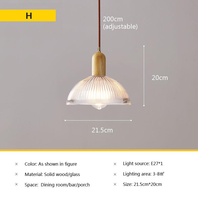 Nordic glass pendant lamp Japanese log wind cafe restaurant three small chandelier bedroom bedside bar dining table lamps