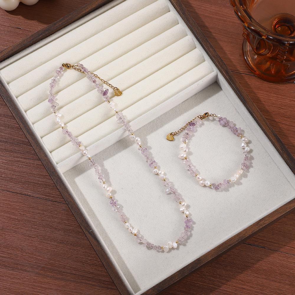 Nischen-Naturstein-Schlüsselbein-Kette - Unregelmäßiges Amethyst-, Peridot-, Citrin-Splitterstein-Perlen-Armband & Halskette
