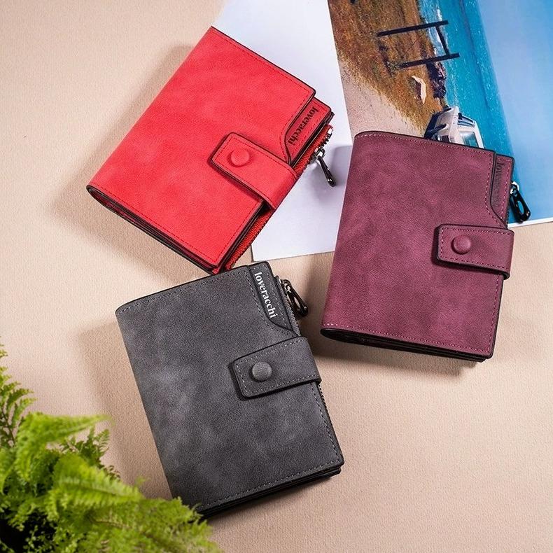 High Quality Women Wallet Revival Short Nubuck Leather Wallets for Female Three Fold Fashion Zipper Hasp Coin Purse Holders