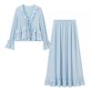 European & American Style Romantic Lace-up Ruffle Top and Long Skirt Set