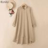 ZANZEA Women Casual Turn Down Collar Loose Long Sleeve Shirt Dress