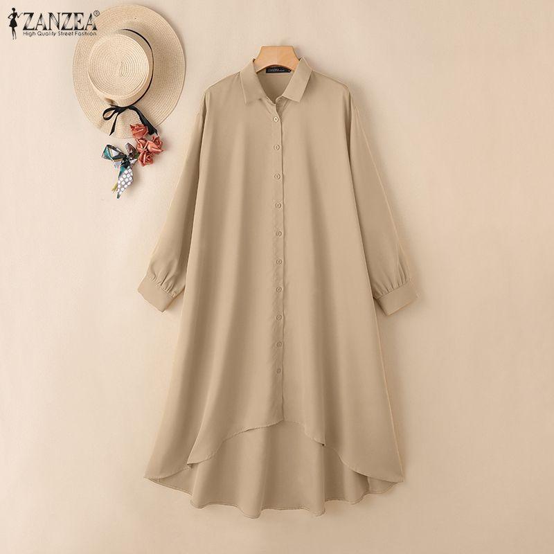 ZANZEA Women Casual Turn Down Collar Loose Long Sleeve Shirt Dress