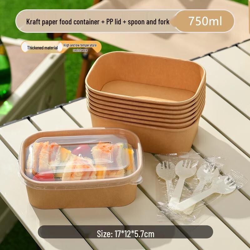 Disposable Kraft Paper Meal Boxes with Lids and Cutlery