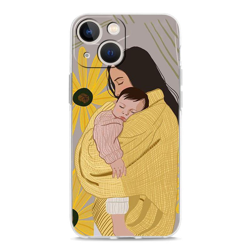 Phone Case For iPhone 15 14 13 12 Mini 11 Pro Max XS X XR 7 8 Plus Clear Shockproof Silicone TPU Cover Baby Girl Mom Family
