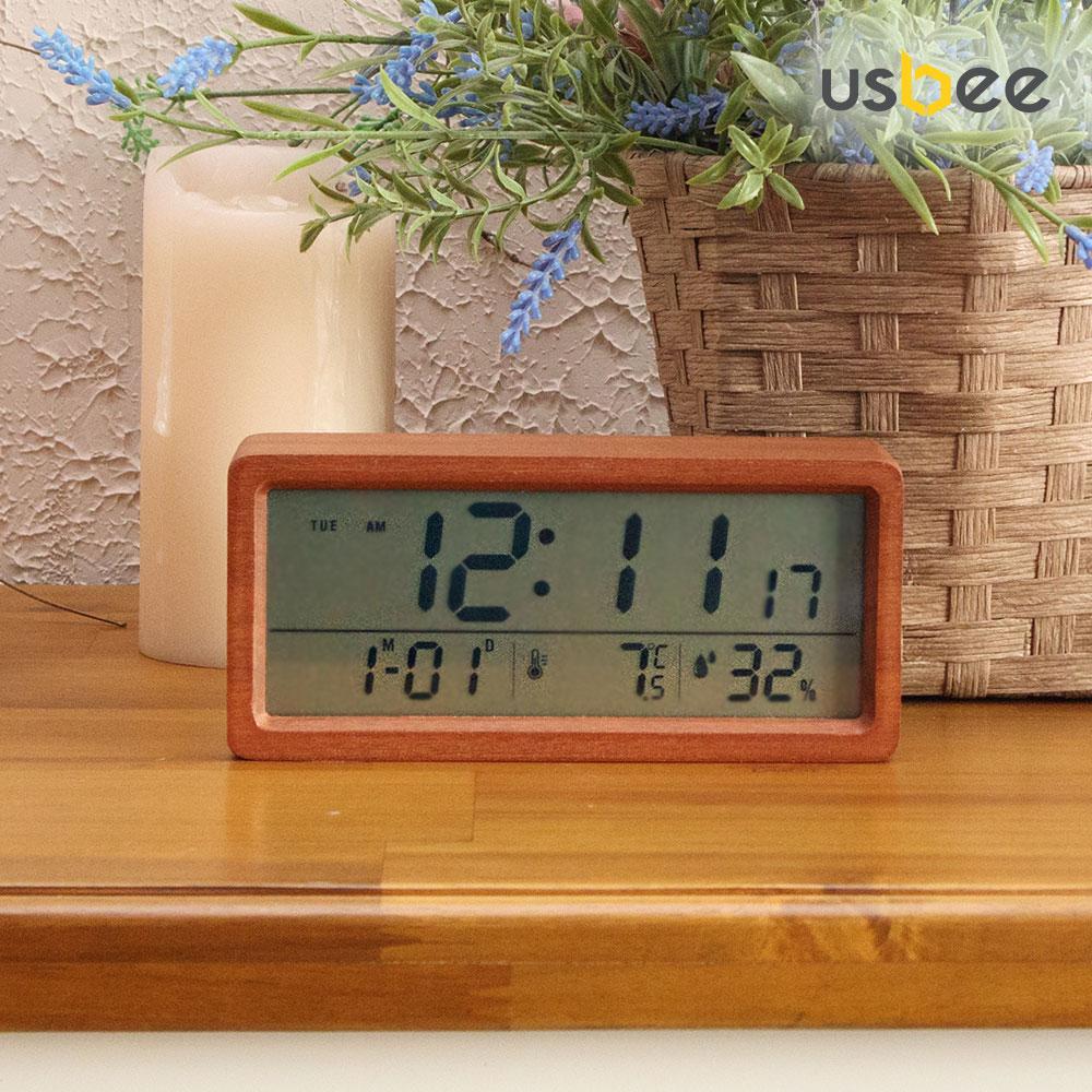 Yujeubi Real Wood Lcd Temperature And Humidity Alarm Clock