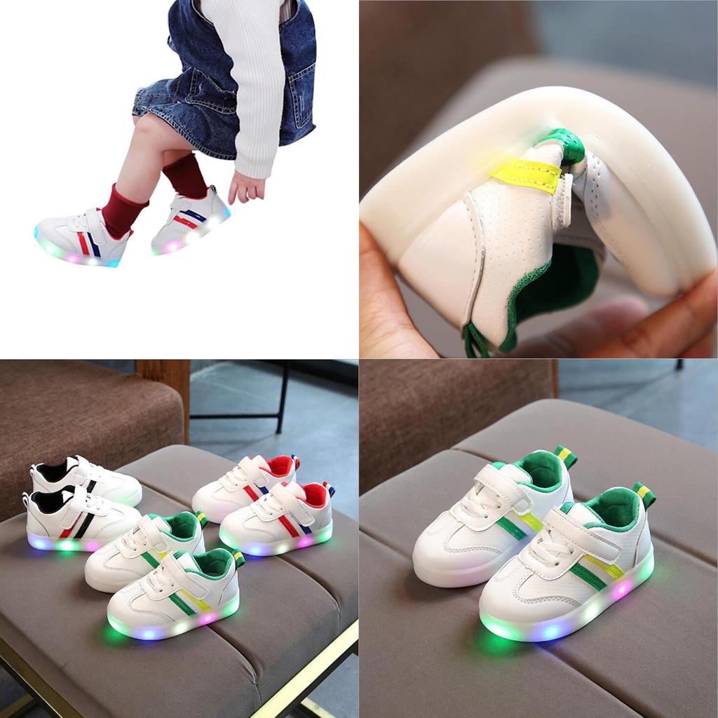 High-quality Luminous Sneakers For Kids With Striped Pattern And Eye-catching Led Features