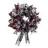 Theme Halloween Decor Mesh Ribbon Wreath for Front Door, Spooky Skull Pumpkin with Bow, Purple Black Stripe Decorative Garland Doors Walls Windows