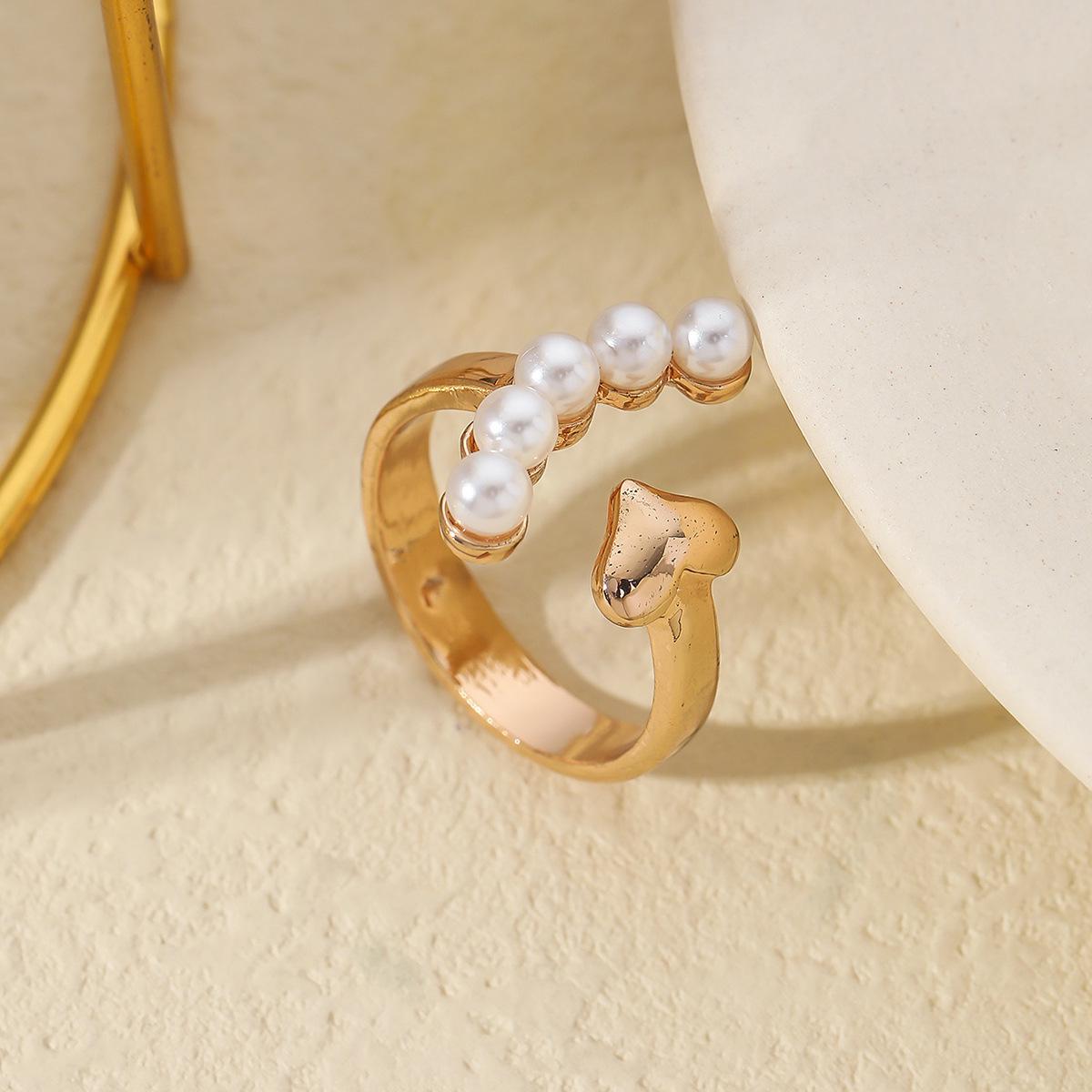 Gold-Plated Pearl Inlaid Adjustable Open Ring