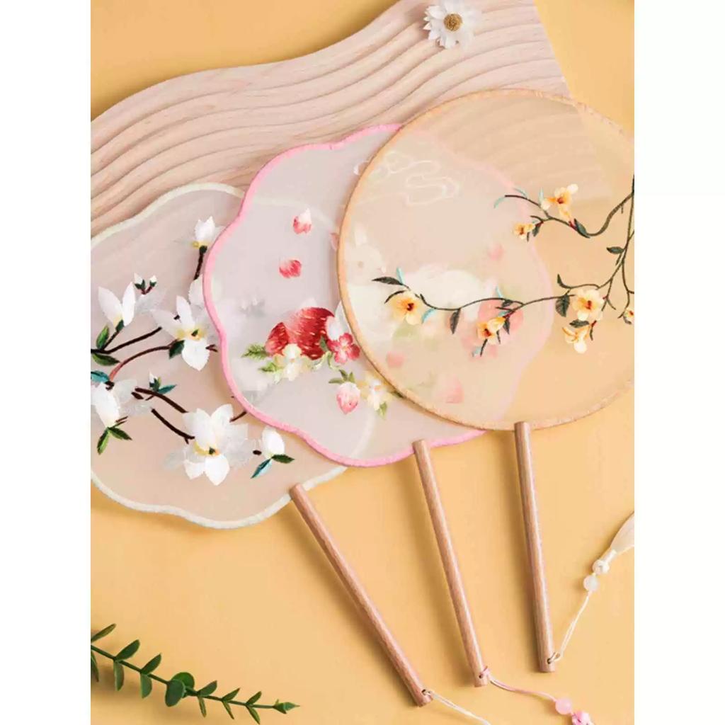Double-Sided Embroidered Ancient-Style Semi-Transparent Fan for Women, Hanfu, Qipao, Traditional Court Lady, Children's Summer Dance Fan