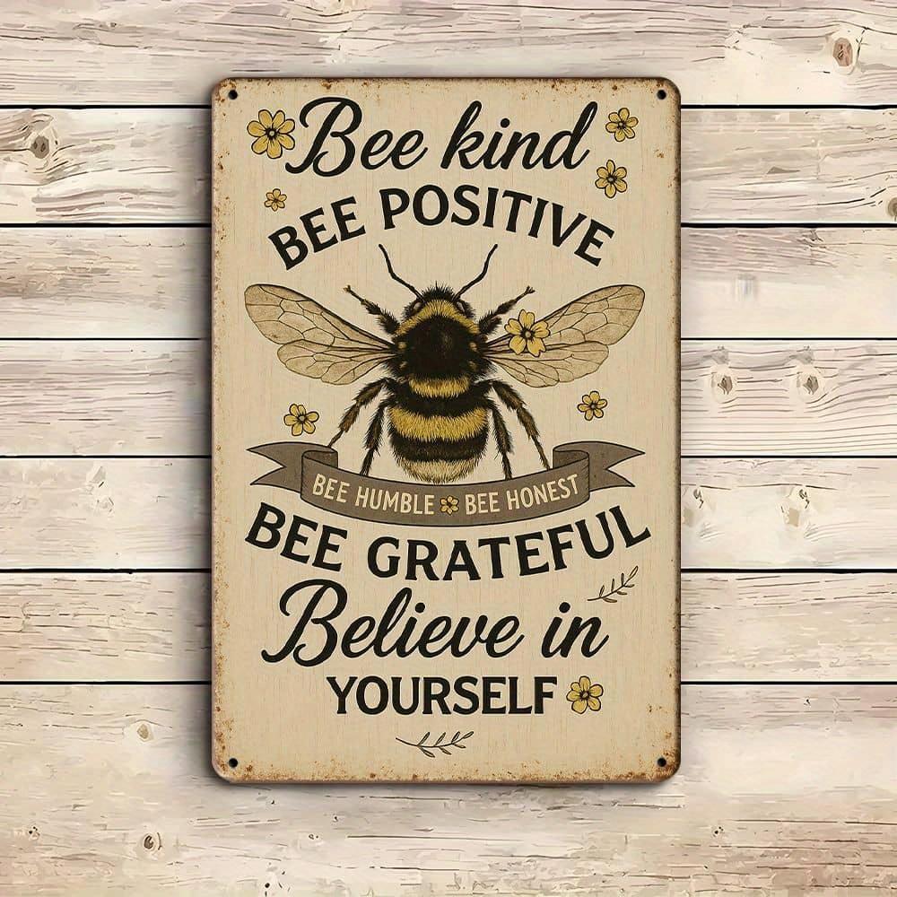 Bee Kind Metal Sign 8x12" - Vintage Inspirational Wall Art with Bee & Floral Design for Home Decor