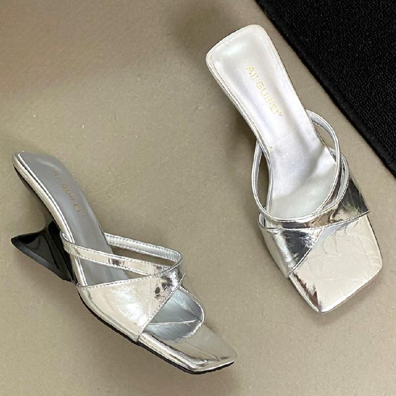 Fashion High Quality Square Toe Cross-tied Women Sandals Open Toe Wedges Slide Sandals Summer Fashion Comfortable Satin Heels for Women