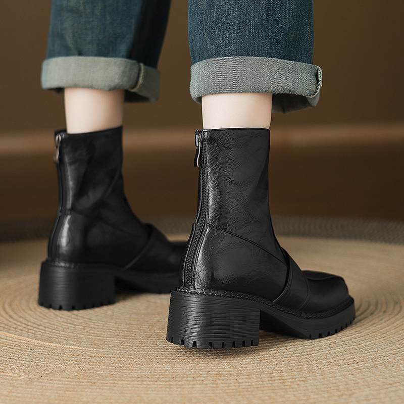 Krazing Pot Microfiber Winter Round Toe Modern Platform Size 33 Boots Size 43 Thick Bottom Zipper Women Ankle Boots