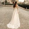 Long-sleeved Wedding Dress Mori Spring and Autumn New Bride Simple Round Neck Slim Perspective Travel Photo Trailing Soft Yarn Thin