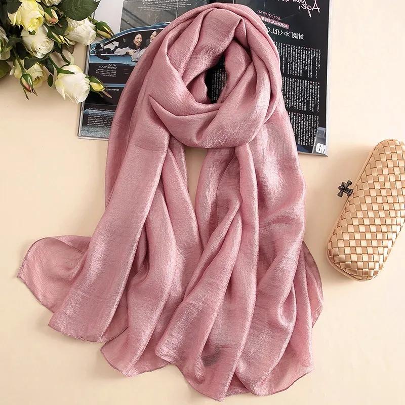 Fluffy Gauze Long Scarf Hijab Solid Color Simple Elegant Shawl Women Turban Windproof Head Wrap Travel Beach Towel