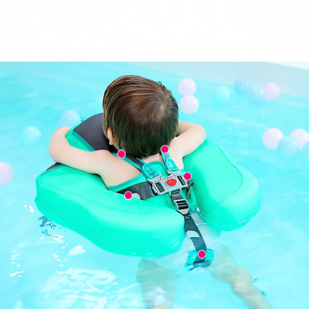 Non-Inflatable Baby Float with Canopy Infant Lying Swimming Ring Pool Swim Trainer for 3-24 Months Baby
