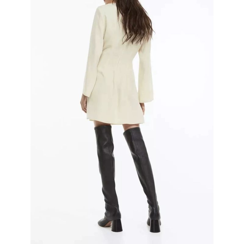 Export Single H Home Stand Collar Pleated Waist Tight Fashion Long Sleeve Spring New Arrival Minimalist French Work Clothing Ladies Dress