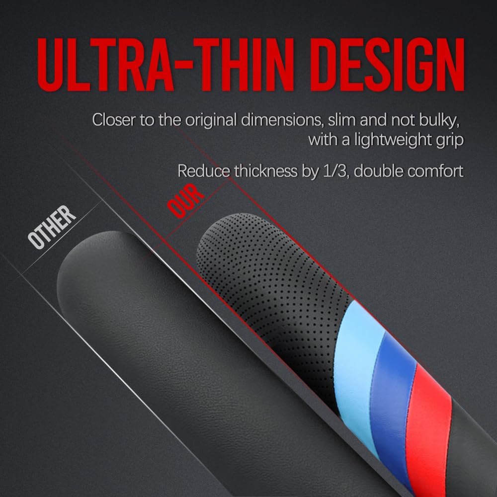 Nappa Leather Slim Stylish Steering Wheel Cover For BMW Steering Wheel Cover Interior Conversion (Black)