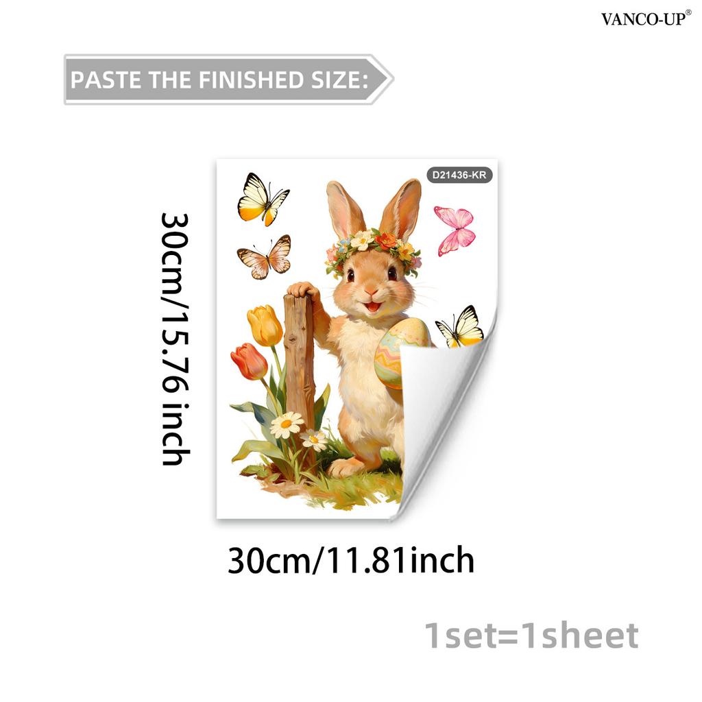 Easter Window Stickers, Creative Cute Floral Bunny Eggs Decor, Static Cling Glass Decals for Bedroom Living Room Holiday Decoration