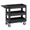 Utility Service Cart, 3 Shelf 550LBS Heavy Duty Plastic Rolling Utility Cart with 360° Swivel Wheels (2 with Brakes), Medium Lipped Shelf, Ergonomic