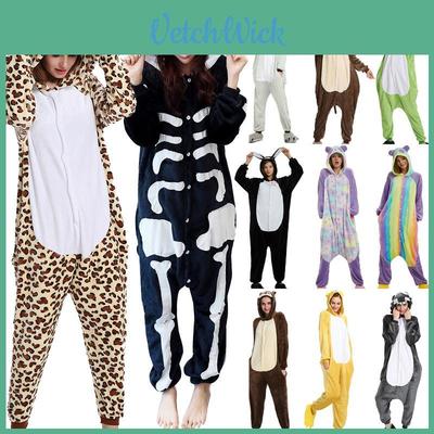 Hyggelig Unisex Voksen Dyre Flonel Onesie Kostume Pyjamas Med Sidelommer