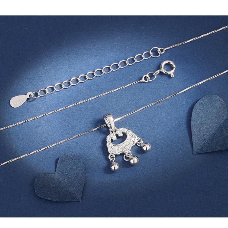 Womens Full Zircon Inlaid Safety Lock Necklace Light Luxury High-end Style Auspicious Cloud Bell Ruyi Longevity Jewelry